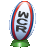 Oval-shaped trophy with red and blue borders, white center, and green base, featuring black pixelated text "WCR" vertically aligned.