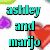 Pixelated text and heart symbols on a white background with pink and black patterns, featuring names 'ashley' and 'marijo', date '11-27-07', and '<3<3<3' in pixel art style.