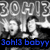 Pixelated grayscale image with blue text at bottom reading '3ohl3 bobby' over a dark background with abstract shapes.