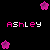 Pixelated pink star icons and the name "Ashley" in alternating white and pink text on a black background, with no visible motion changes.