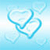 A pixelated blue and white icon featuring two interlocking heart shapes on a light blue gradient background.