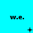 three and three displays 'w.e.' text above changing symbols on a cyan background