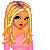 A 4x3 contact sheet of a pixel art animated buddy icon featuring a blonde cartoon woman, pink-shirted figure, and feet in flip-flops with text fragments arranged across frames.