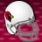 White football helmet with red cardinal logo on side, silver facemask, and gray chin strap against maroon background.