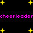 Black background with yellow star shapes and repeated pink text reading 'cheerleader' in pixelated font.