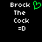 Pixelated text displays 'Brock The Cock =D' with a green heart symbol above the name on black background.