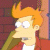 Animated contact sheet of Futurama character Fry showing facial expression changes across five frames with brick wall background and red jacket.