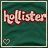 Two side-by-side animated frames of a pixelated 'Hollister' logo on a dark green background with a heart symbol in the corner.
