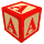 A 4x4 contact sheet of 16 animated frames showing red and beige toy blocks with the letter A on visible faces, arranged in a grid against a gray background.