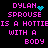 Pixelated text in pink and cyan on black background with two variations of a heart and starburst symbol.