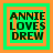 Four identical pixelated text with 'ANNIE LOVES DREW' in black on green, each framed by orange and green borders