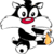 Animated cartoon cat character in two sequential frames showing flame effect and pose change on gray background
