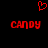 Red pixelated text 'candy' appears twice on a black background with a red pixelated heart symbol above.