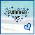 A 2x2 contact sheet of three animated frames showing a pixel art summer-themed icon with 'summer 05' text, blue star-like decorations, and a heart symbol on a beach background.