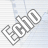 A 48x48 pixel animated buddy icon showing the text "ECHO" in a stylized font, with two frames displaying different levels of transparency and grayscale contrast against a light blue striped background.