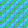 A static grid of alternating green and cyan squares with black Y-shaped symbols centered in each square.