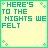 nine identical square with light yellow backgrounds, green borders, and pixelated text reading "HERE'S TO THE NIGHTS WE FELT" with "Alive" in cursive below