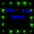 Static digital image with blue text "Visit my Site!!" repeated four times on a black background surrounded by green pixelated stars.
