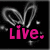 A black background displays a silver heart outline with pink text reading "Live." in the top-left, "Laugh." in the top-right, and "Love." in the bottom-left.