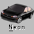 Pixelated black car with glowing headlights and taillights on a gray background, labeled 'Neon' in pixelated text below.