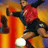 Pixelated static image of a soccer player in mid-action with blurred background elements suggesting motion and stadium lighting.