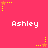 Pixelated pink background with repeated white text 'Ashley' and yellow/orange star-shaped animations.