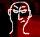 Animated icon of a stylized face with glowing white lines on red and black background, showing subtle head movement.