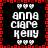 Pixelated text displays 'anna clare kelly' in white over black with red border, repeated in four quadrants with slight animation changes.