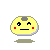 Four pixelated yellow circular faces with gray top patches, red cheeks, and blue outlines arranged in a on gray background