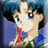 Pixelated anime-style character with black hair, blue eyes, and a red and blue outfit against a blue background.