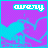Animated sequence of a stylized figure with blue hair against purple background, text 'aweny' changes from white to cyan and back across frames.
