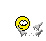 Animated contact sheet of a yellow circular character with changing expressions and arm positions against gray background, showing 25 sampled frames from an animation sequence.