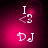 A four- of pixelated icons with pink and dark purple backgrounds, each displaying 'I <3 DJ' text and a musical note symbol