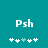 Two identical pixelated 'Psh' text icons with five star-like symbols below, displayed side-by-side on a teal background.