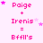 Pixelated pink text and stars on a light background with repeated 'Paige + Irenis = Bffll's' phrases, animated star positions.