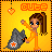 Pixel art contact sheet of a 6-frame animated icon featuring a cartoon girl kicking a gray rock with an orange star, set against a yellow background with "CUTE" text and hanging heart symbols.