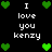 Pixelated green hearts and white text reading "I love you kenz" on a black background, with multiple heart arrangements.