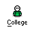 Pixelated green-shirted figure in multiple poses above text reading 'College' on gray background, with one frame showing a math problem.