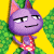 Pixelated cartoon character with purple body and pink ears standing against yellow-green background next to green text reading 'Original Icons .com' on dark green panel.