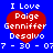Four identical pixelated red hearts on blue background with white text reading "I Love Paige Genniffer Desalvo 7 - 30 - 077" arranged in a