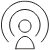 A static pixelated icon featuring concentric circles and a downward-pointing triangle on a light gray background.