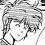 Pixelated grayscale image of a character with short hair, closed eyes, and a neutral expression, rendered in a low-resolution style with visible pixelation.