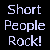 Pixelated text 'Short People Rock!' in light purple on black background with four stick-figure icons to the right.