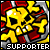 Yellow skull with red and gray background, white highlights on skull, 'SUPPORTER' text below in white capital letters.