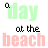 Animated sequence of repeating text 'day at the beach' in green and pink lettering with scattered white dots on a light background.