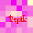 A static pixel art image with a pink and purple checkered background featuring four red 'Peptk' text elements arranged in two