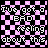 Animated contact sheet of a pixel art icon showing text changing on a pink and black checkered background with sparkles.
