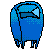 A blue pixelated creature with four legs and a rounded body appears in showing movement of its head, limbs, and tail against a gray background