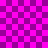 A checkerboard pattern of alternating bright pink and dark purple squares with a central cluster of distorted, overlapping squares forming an irregular shape.