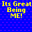 Blue background with pink dots and yellow text reading "Its Great Being ME!" in four identical quadrants.